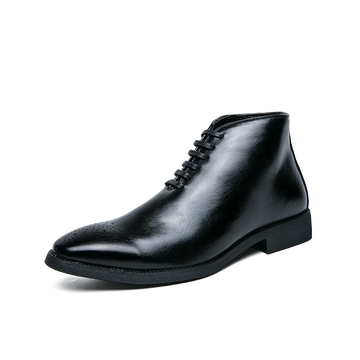 Men Perforated Detail Lace-up Front Dress Boots Business Office Dress Shoes